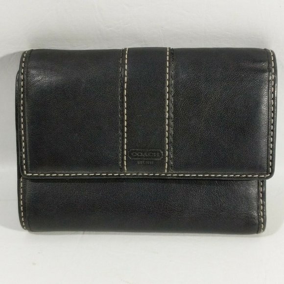 COACH Black Leather Ladies Womens Wallet Trifold - Picture 1 of 7